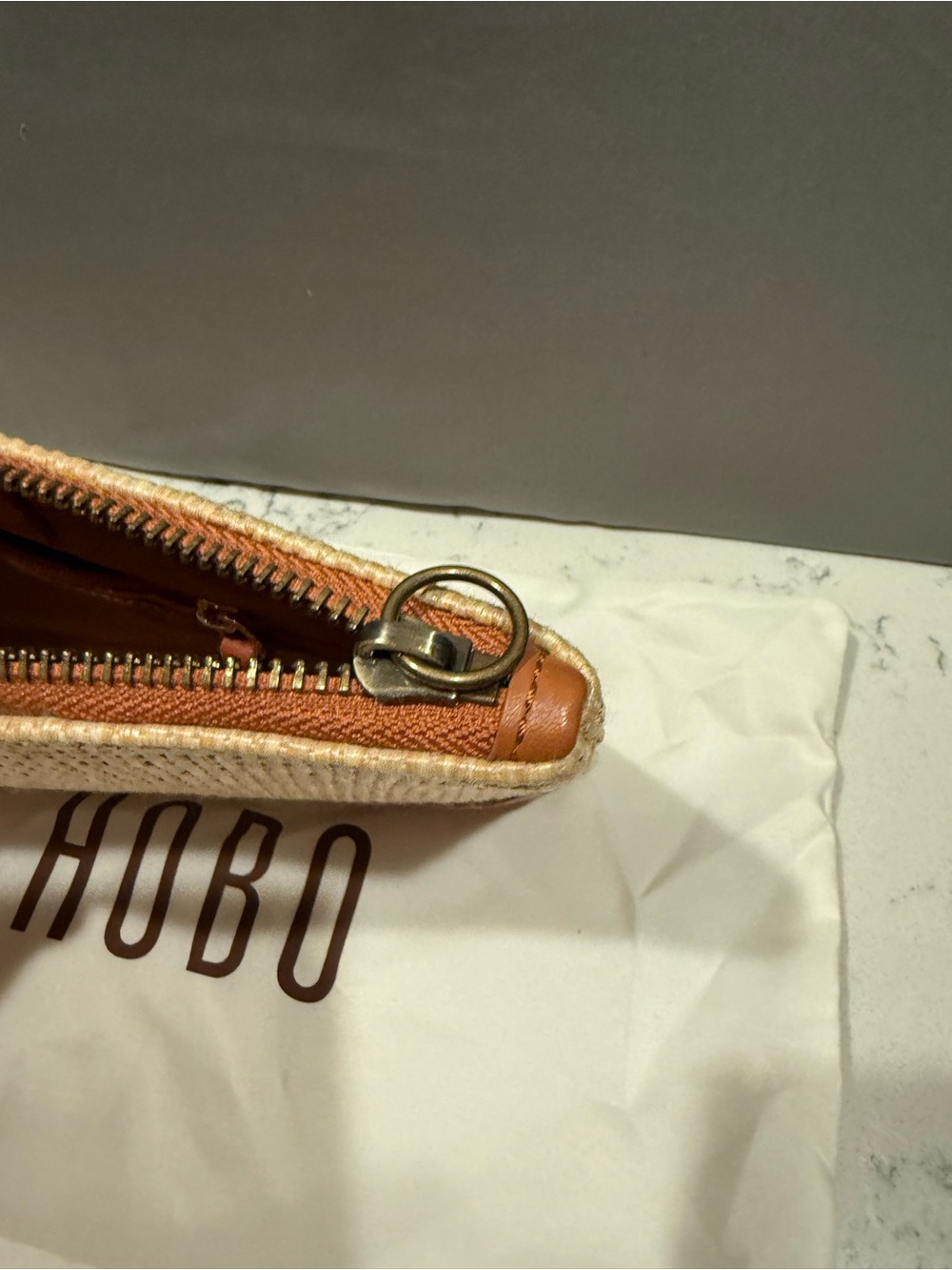 HOBO Tan Woven Wristlet with Brown Leather Ring Handle - Picture 11 of 16